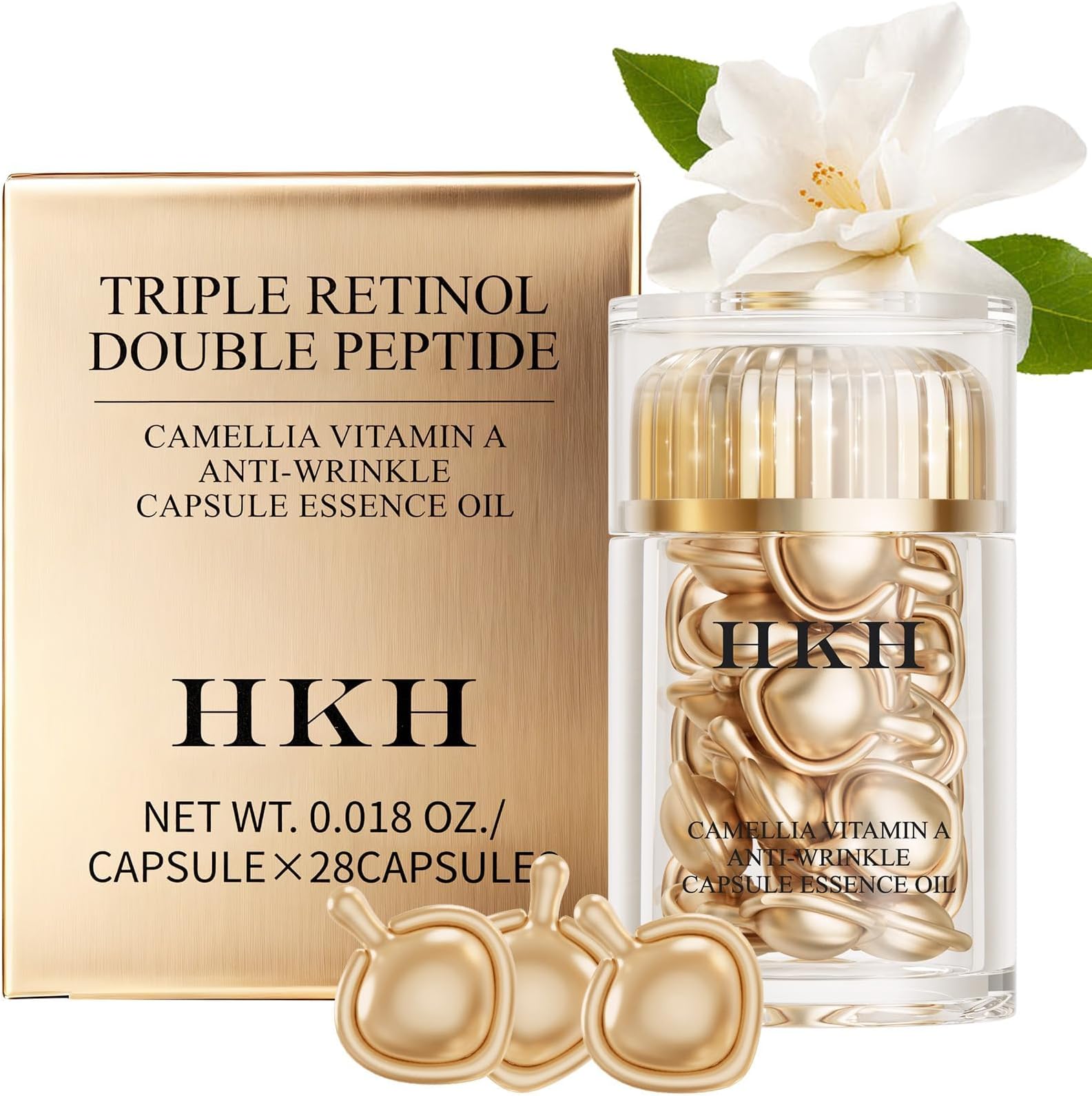 HKH Retinol + HPR Serum for Face - Anti-Aging Wrinkle Night Serum Capsules - Peptide Serum for Women - Skincare Fine Lines & Tighten Sagging Skin - Non-Greasy - Travel-Friendly (Retinol)