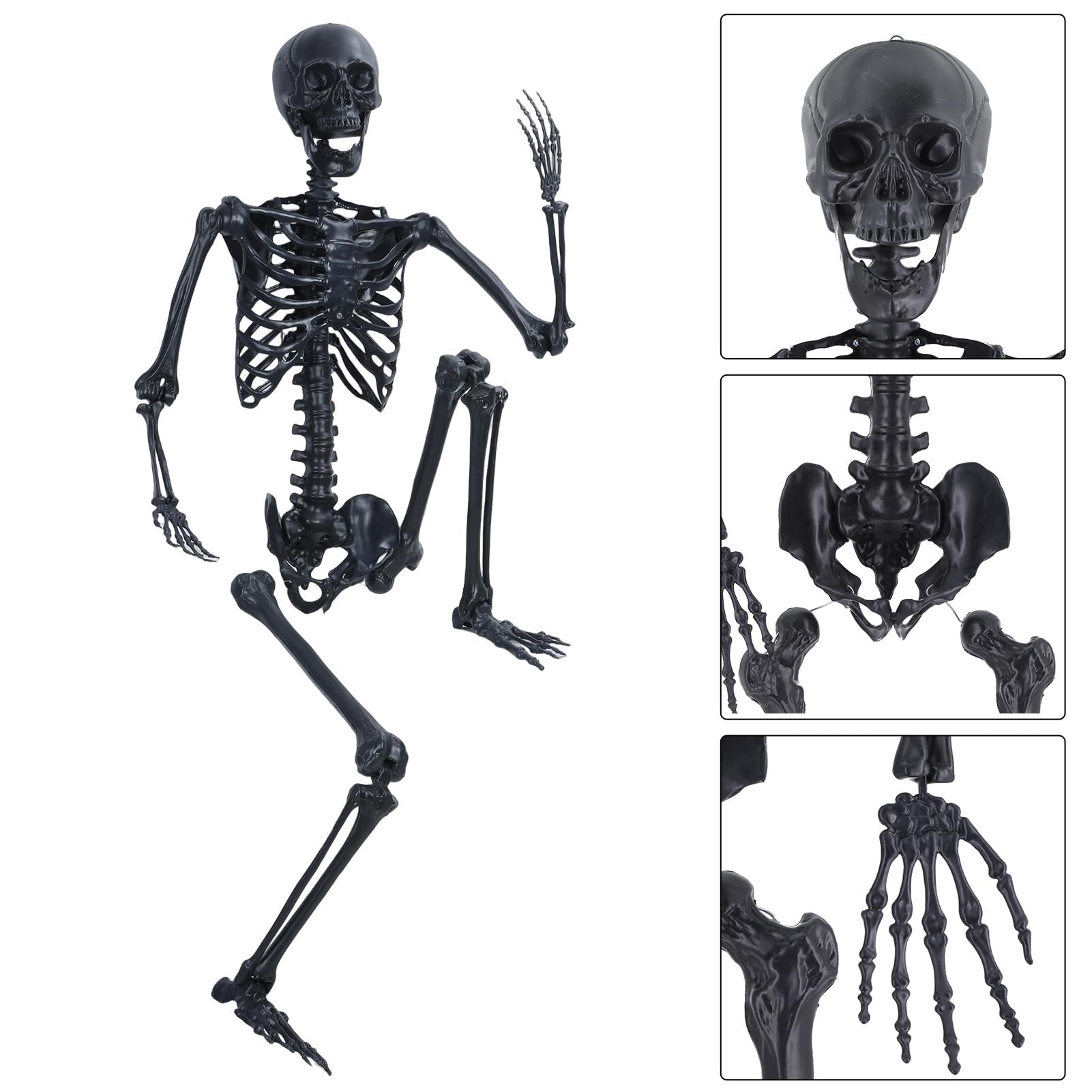 Szkielet na Halloween 1,6 m – realistyczne ludzkie kości z otworem do zawieszania i ruchomymi stawami, plastikowy szkielet na całe ciało, na Halloween, nawiedzony dom, dekoracje do wnętrz, na