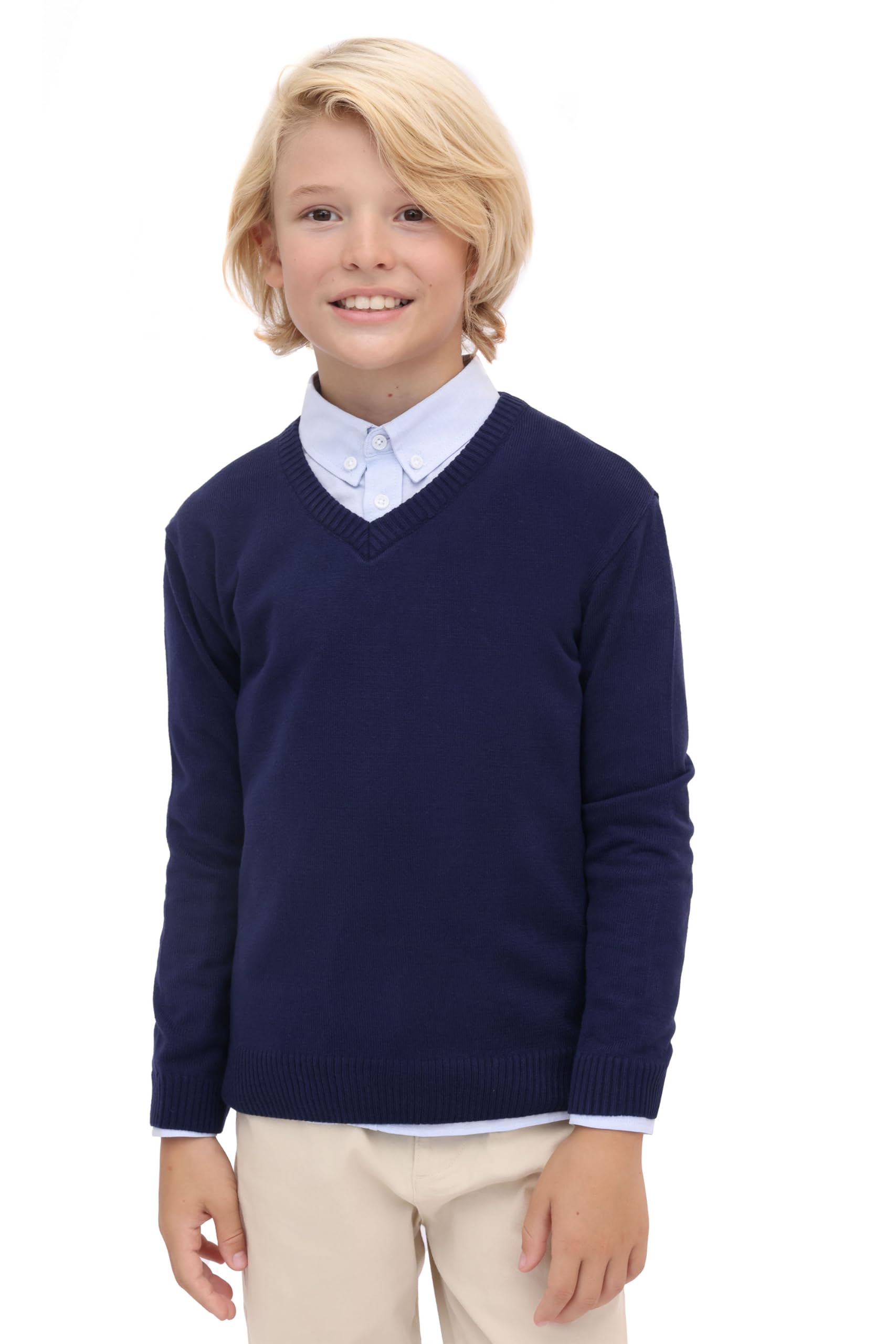 Lilax Toddler and Little Boys Sweater, V-Neck Knit Cardigan Sweater (Navy, 3T)