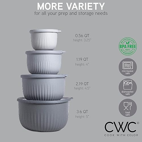 Vista 79 de COOK WITH COLOR - Juego de tazones de preparación profundos con tapas, para mezclar, de plástico, pequeños y apilables (color rosa/gris)