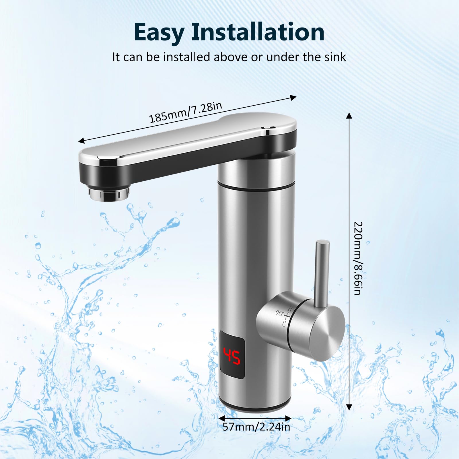 Robinet Chauffant Instantané Électrique 3300W, Robinet Chauffe-Eau avec Affichage LED Température, IPX4 Étanche pour Cuisine, Installation Facile (Alimentation 220V-240V)
