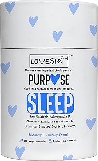 LoveArth Sleep Gummies with 7mg Melatonin, Ashwagandha & Chamomile | Non-Habit Forming | 30 Vegan Gummies | Improve Sleep Quality & Reduce Stress | Natural Blueberry Flavor
