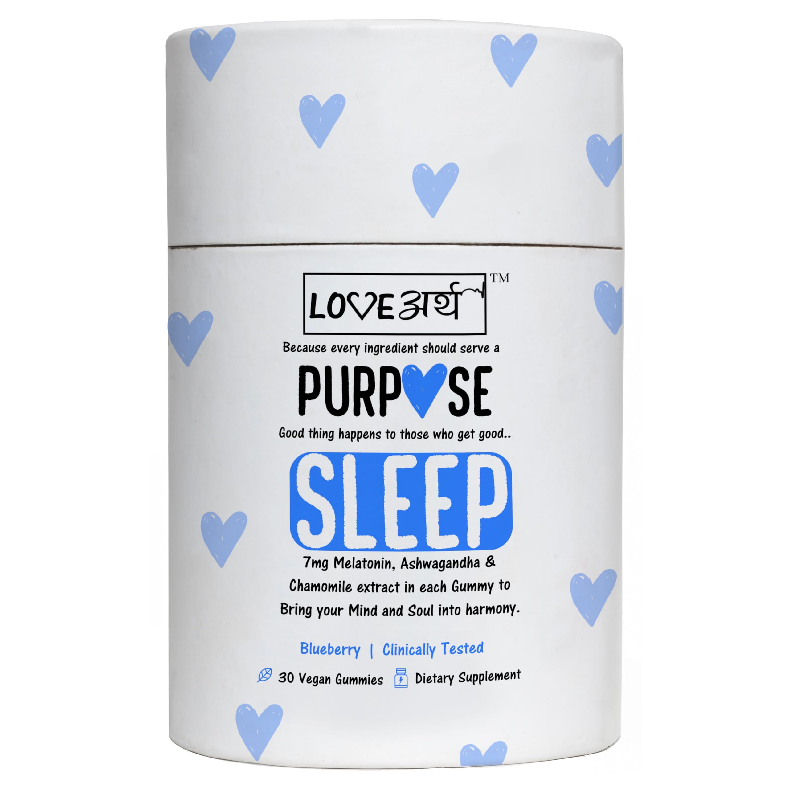 LoveArth Sleep Gummies with 7mg Melatonin, Ashwagandha & Chamomile | Non-Habit Forming | 30 Vegan Gummies | Improve Sleep Quality & Reduce Stress | Natural Blueberry Flavor