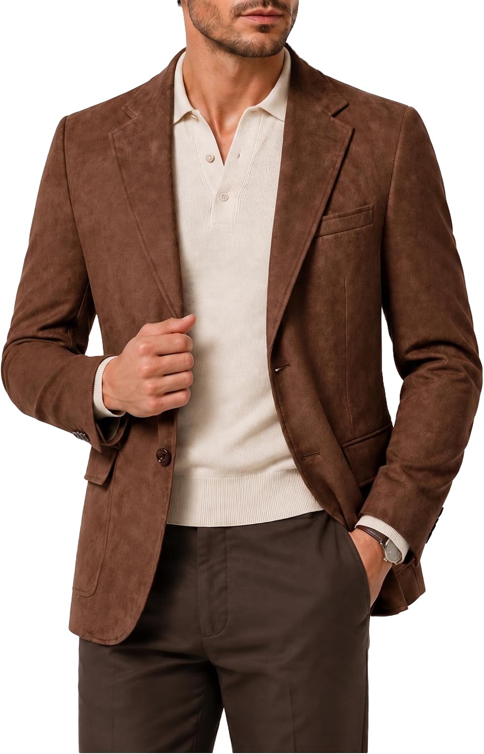 Men's Blazer Suede Faux Leather Jacket for Men Cowboy Western Casual Slim Fit Wool Wedding Suit Single Breasted Sports Coat