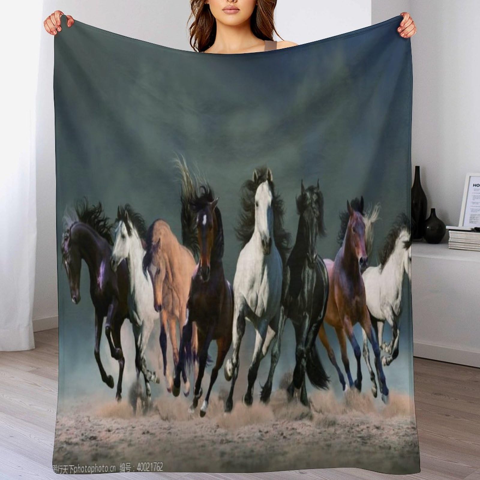 Plaid motif cheval couverture de sieste et repos pour canapé confortable