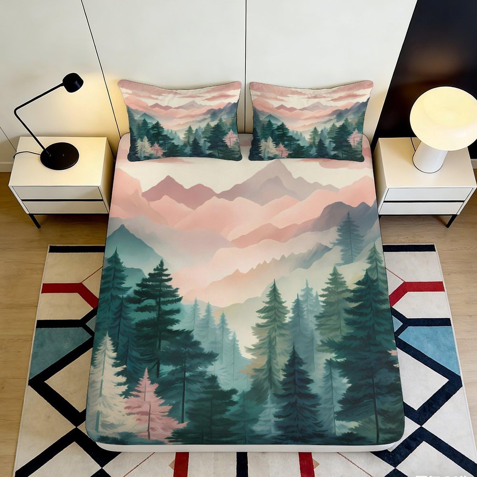Dhbaneiok Style-8 3D Printed Misty Mountain Landscape Fitted Sheet Microfiber Soft Forest Pine Bed Cover For Bedroom Dorm Mattress Decor 90X200x25cm