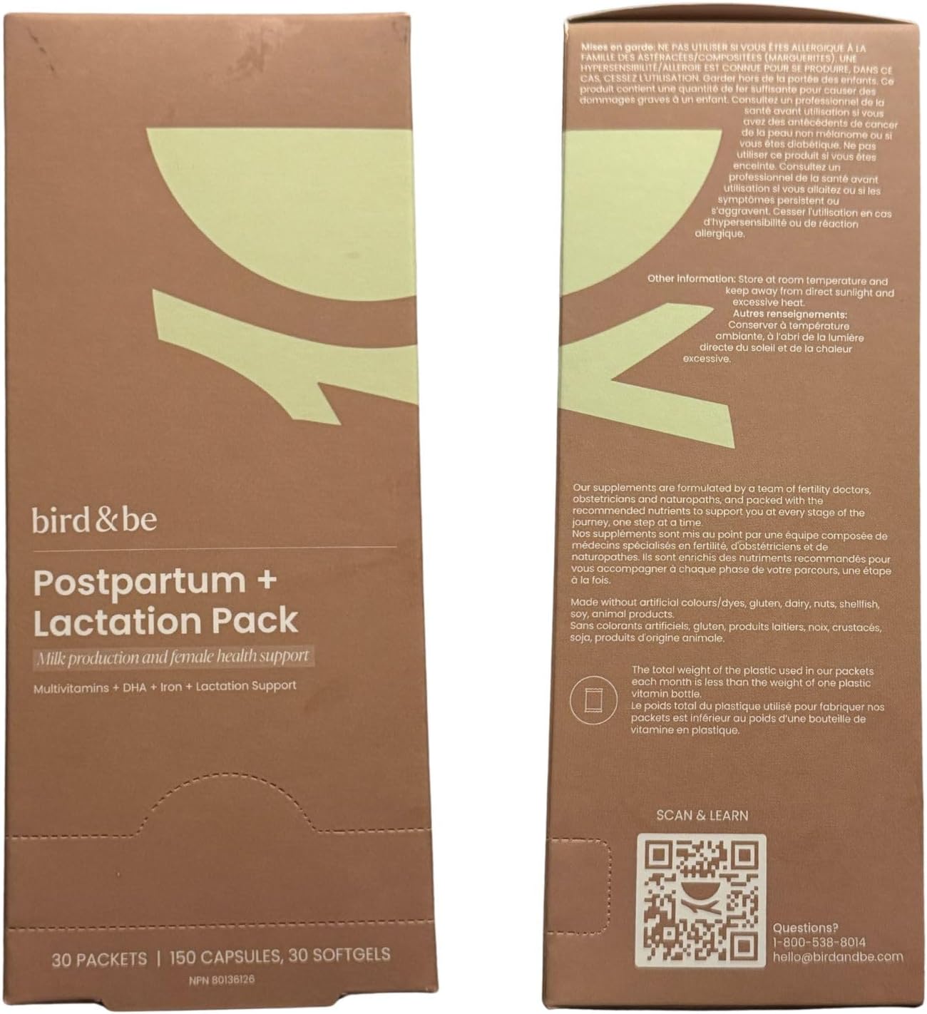 bird&be The Postpartum with Lactation Boost - Vitamins to Support Hormones, Recovery and Milk Supply for Chest/Breastfeeding - Includes DHA (Omega-3), Iron, Choline, B12-30-Day Supply