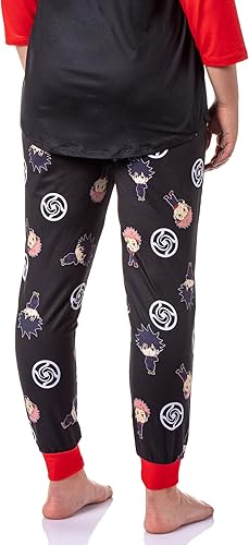 Miniatura 4 de Bioworld Jujutsu Kaisen - Pijama para mujer Tokyo Jujutsu High School Yuji Itadori y Megumi Fushiguro Raglan Jogger Pijama Conjunto