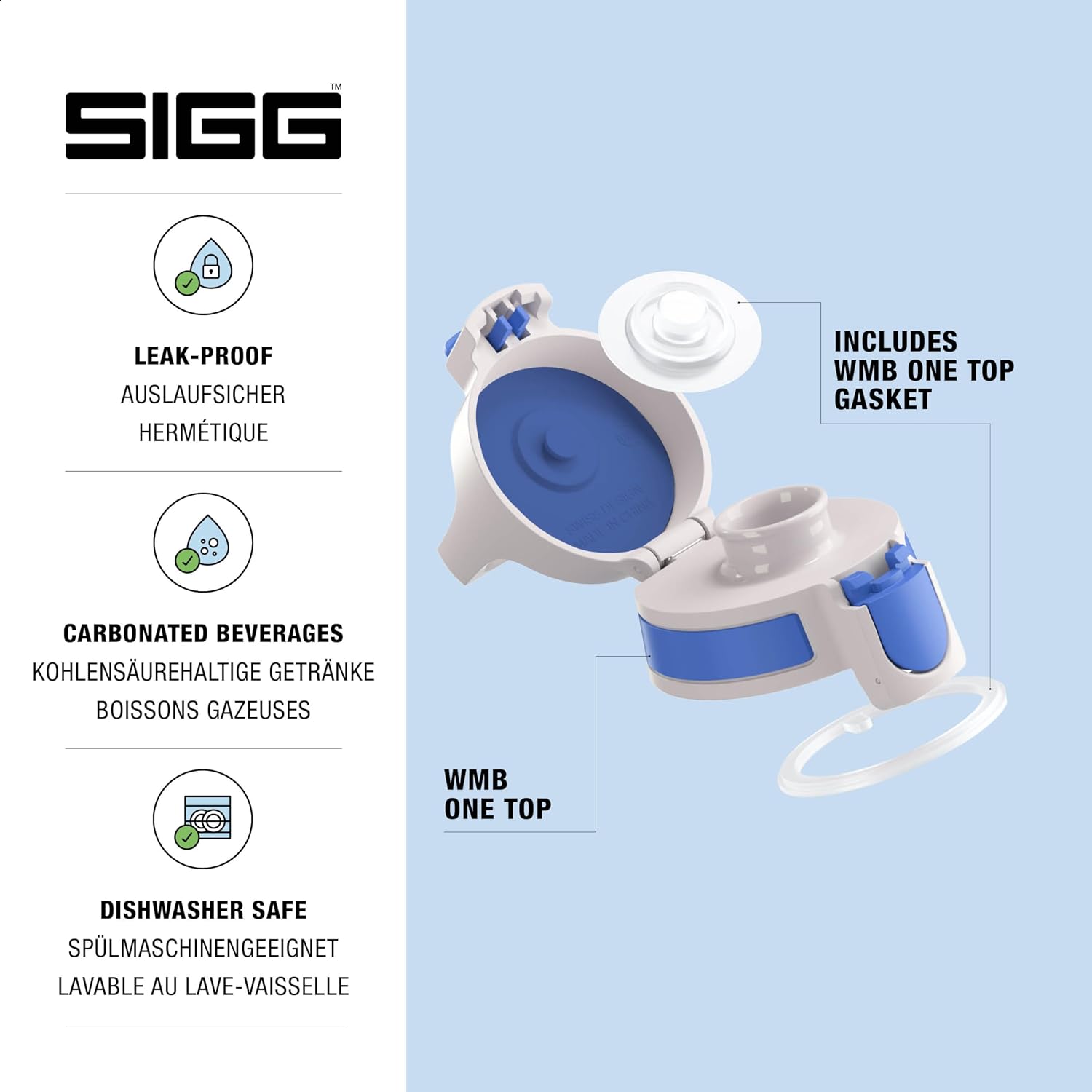 SIGG WMB ONE Top Blue Closure (One Size), Replacement Spare Part for SIGG Drinking Bottle, One-Handed & Leak-Proof Closure Cap
