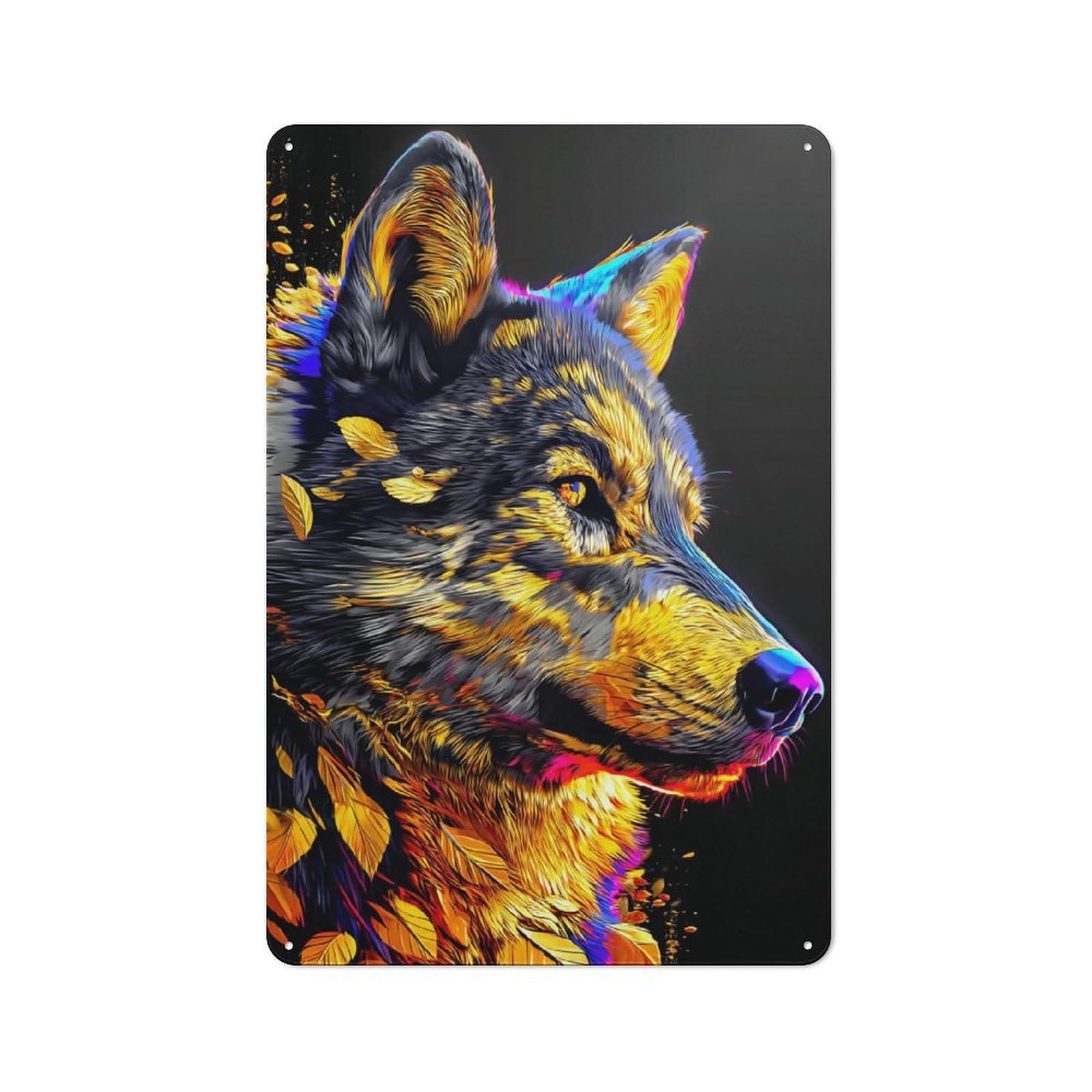 Junmoney Colorful Wolf Portrait -14 Retro-Style Metal Sign 30X20cm For Garage Or Workshop, A Moving-Home Gift For Collectors Of Tin Signs