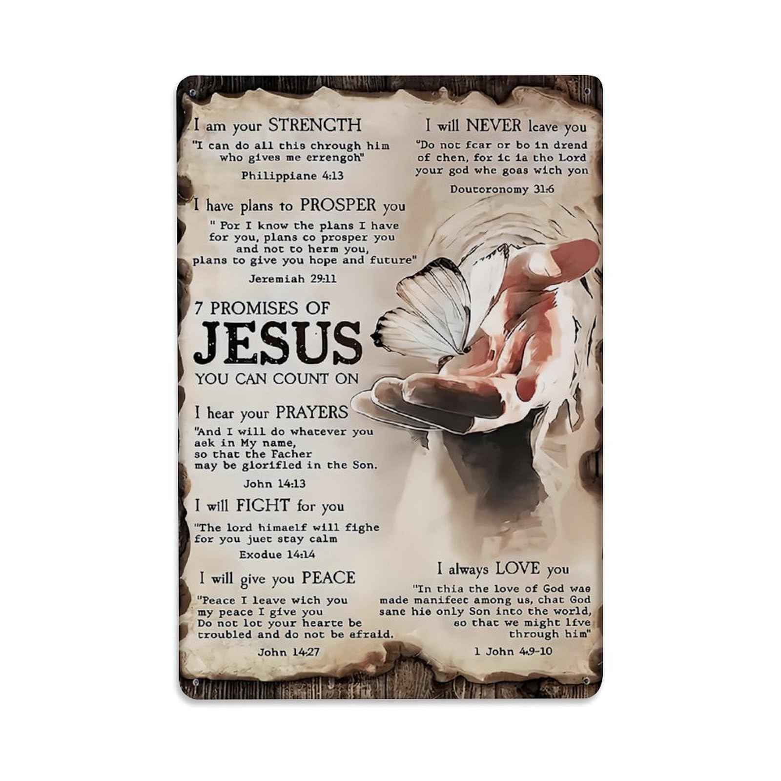 Jdfenggu Vintage Hand Holding Butterfly With Bible Verses Retro Metal Tin Sign, Decor Art Poster For Bar, Home, Man Cave, Kitchen, Laundry Room Gift 8X12inch