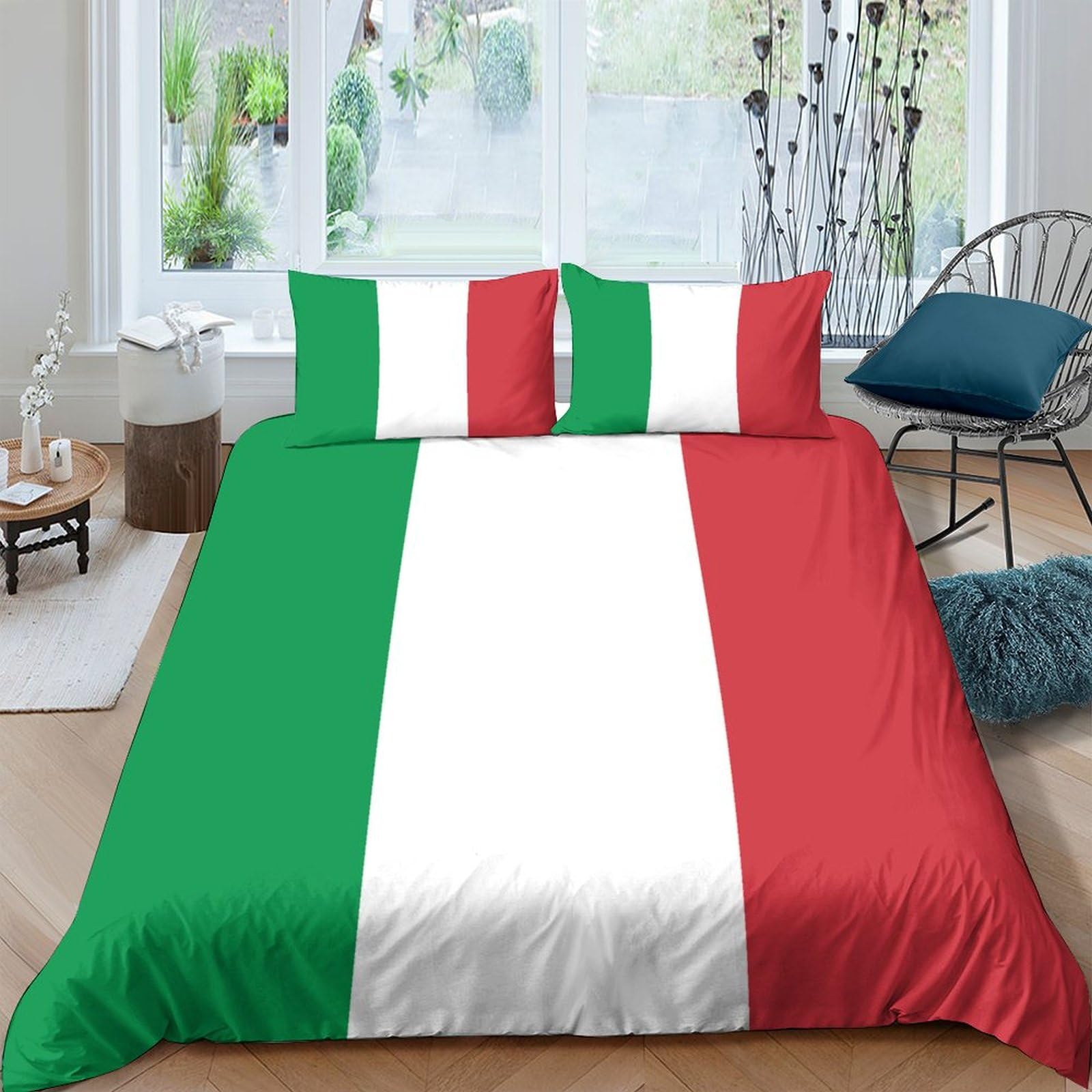 AAHARYA Flag of Italy Duvet Cover, 3D Quilt Cover with Pillowcases, 100% Microfibre,National Flag Theme Bedding Set for Children Kids Adults King（220x240cm）