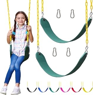 Jungle Gym Kingdom 2-Pack Green Swing Seats for Outdoor Swing Sets - Heavy Duty Pinch-Free Chains, 300 lbs Capacity