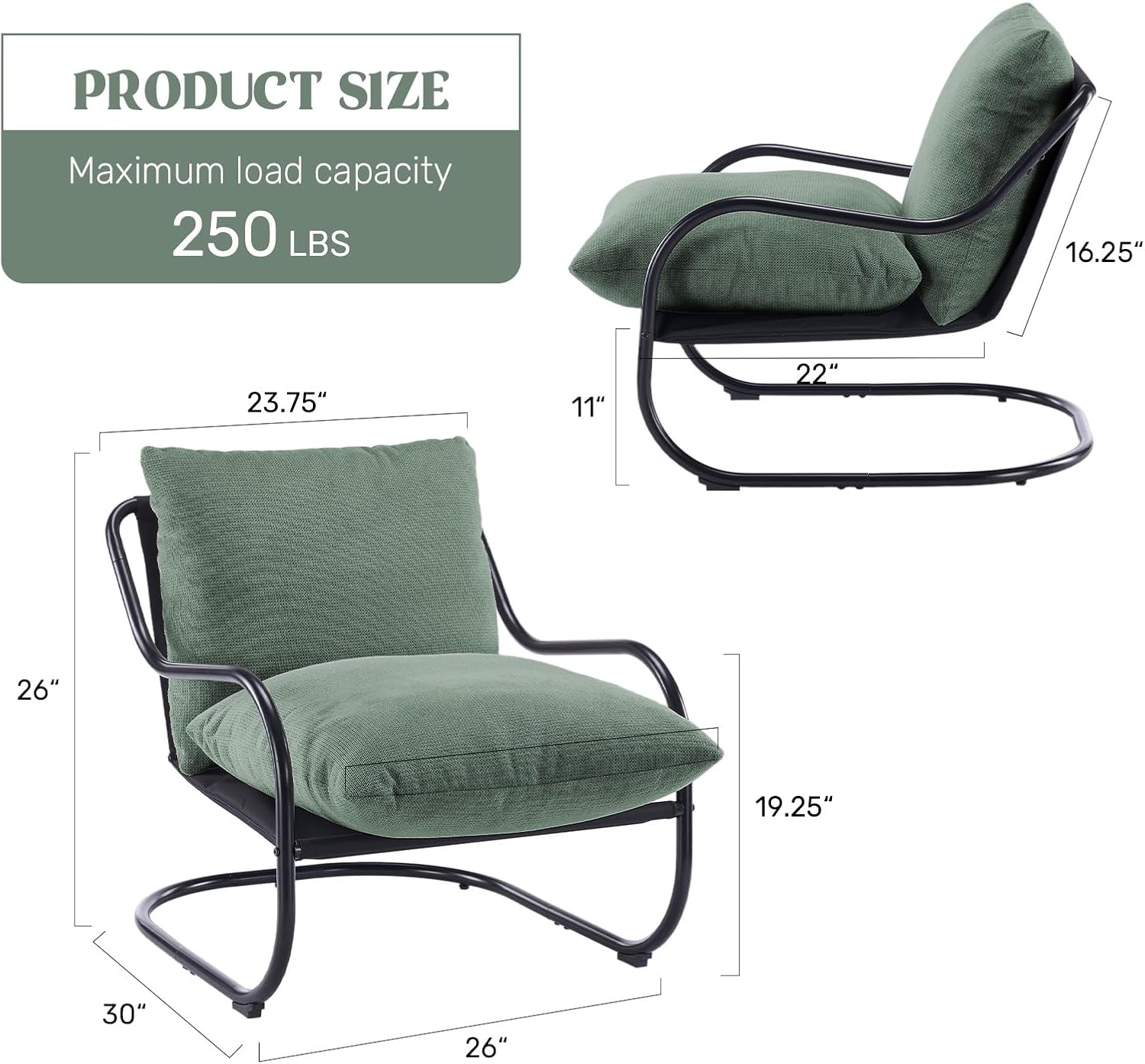 Joysoul Sling Accent Chair - Ultra-Comfortable Memory Foam, Trendy Modern Design & Durable Soft Fabric, Cozy Lounge Chair for Living Room, Bedroom, Office, Dorm - Mid Century Inspired Armchair