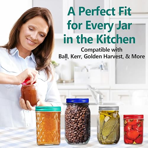 Miniatura 8 de Tapas y bandas para tarros de masón de boca regular que se adaptan a bolas, Kerr y más para conservas y almacenamiento (48 tapas, 12 bandas