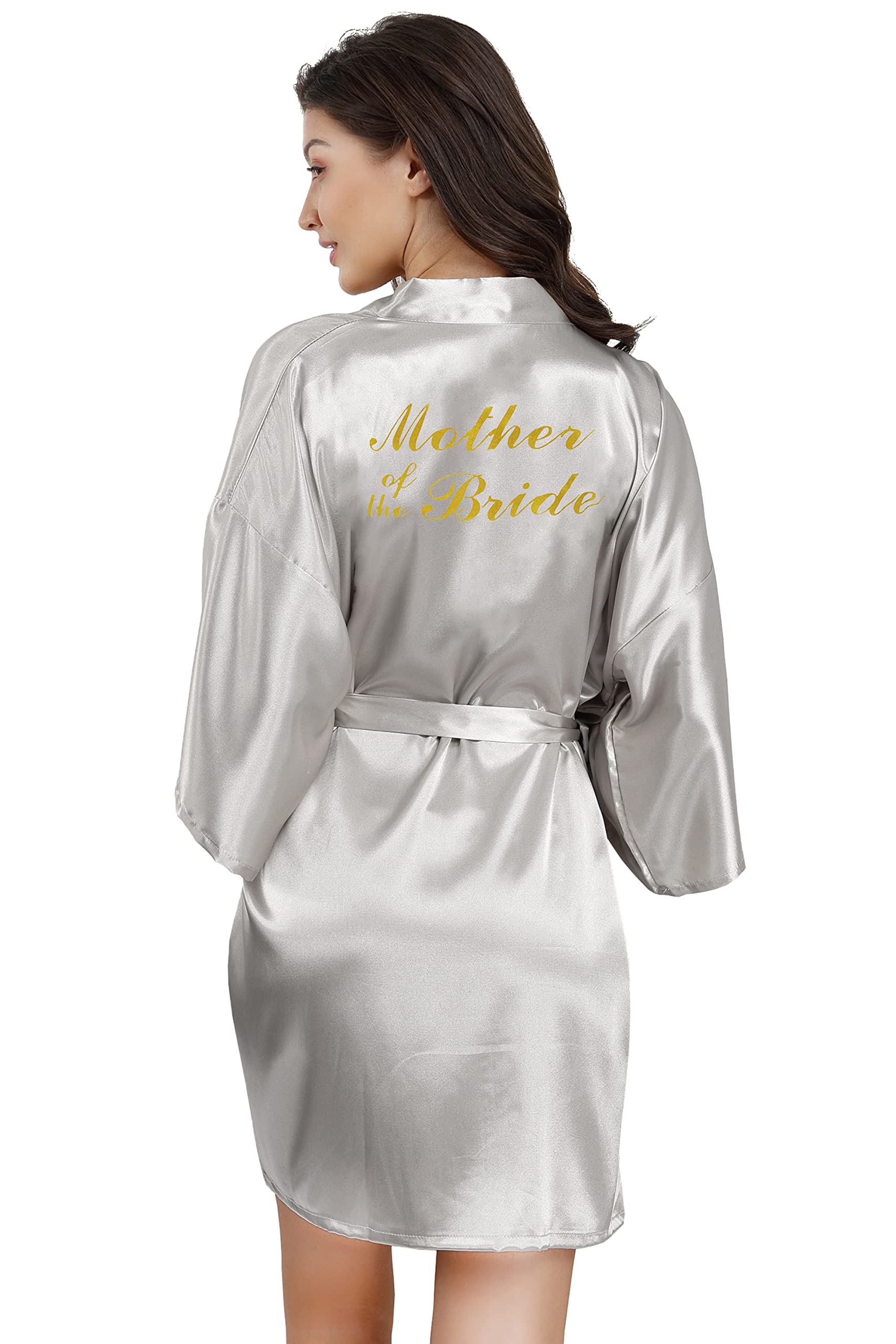 EPLAZA Bride Bridesmaid Robes for Wedding Bridal Party Women Short Solid Color Silky Satin Robe Kimono with Gold Glitters