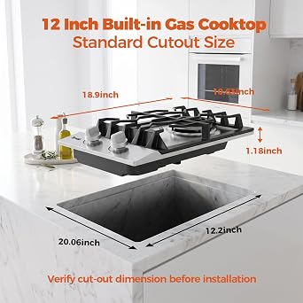 TOPWISH 12 Inch Gas Cooktop, 2 Burners Built-in Stainless Steel Gas Stove