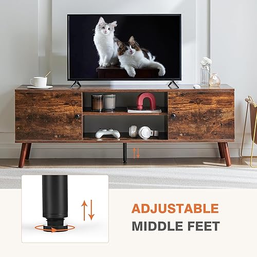 Miniatura 7 de Sweetcrispy Soporte de TV para televisor de 55 y 60 pulgadas, centro de entretenimiento con almacenamiento, mesa consola multimedia de 2 gabinetes,