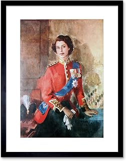PAINTING PORTRAIT QUEEN ELIZABETH II ENGLAND BLACK FRAMED ART PRINT B12X9755
