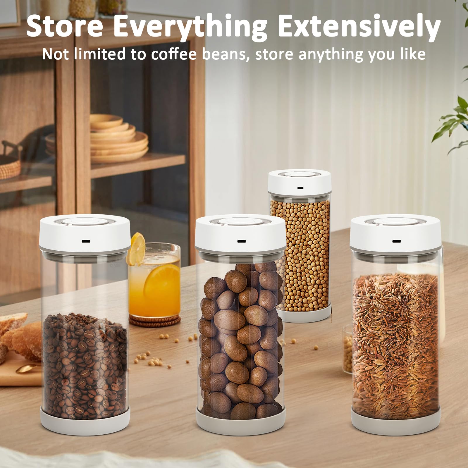 Automatische Vakuum-Kaffeedose, 1,35 l, luftdichte Kaffeedose für 530 ml Kaffeebohnen, Ein-Knopf-Bedienung & Datums-Tracker, Kaffee- und Lebensmittelaufbewahrungsbehälter, Kaffeebarzubehör
