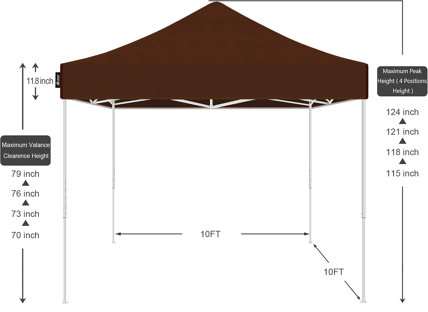 AMERICAN PHOENIX 10x10 Pop Up Canopy Tent Portable Instant Commercial Outdoor Beach Heavy Duty Market Shelter (10x10FT (White Frame), Brown)