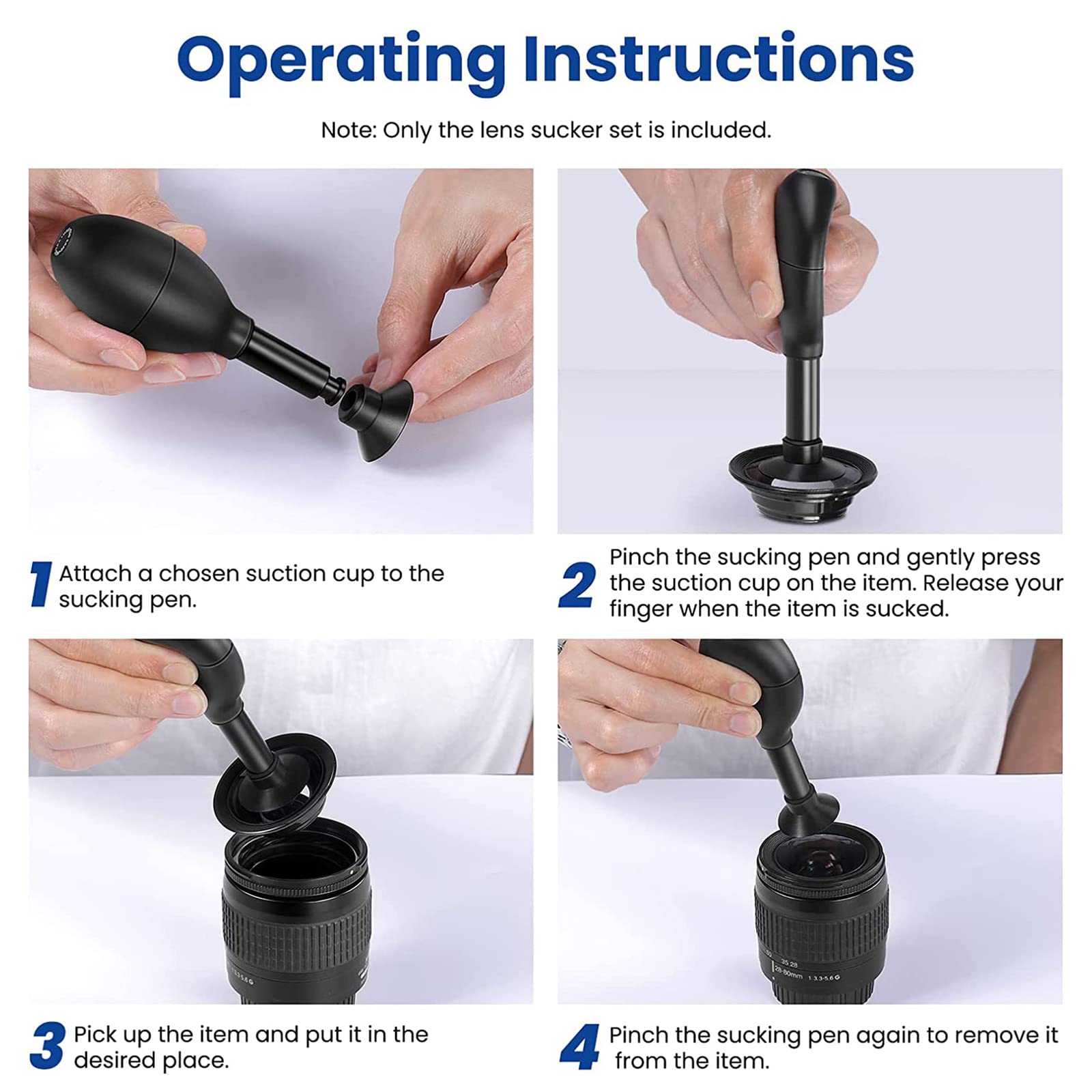 Camera Lens Puller Extended Anti-Static Vacuum Suction Pen with 7 Interchangeable Suction Cups for Lens Repair