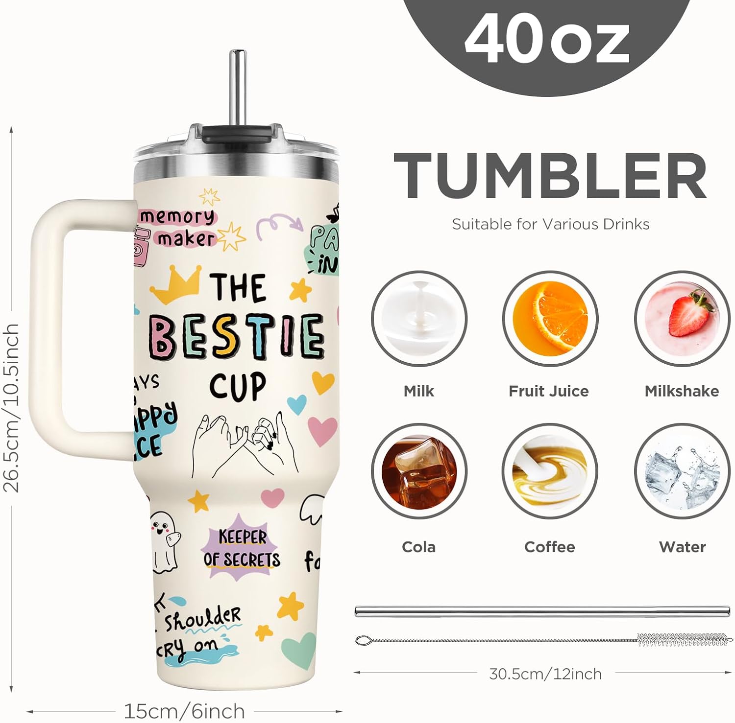 Shqiueos Best Friend Birthday Gifts for Women 40oz Tumbler with Handle and Lid Straw, Bestie Gifts for Her, Mothers Day Gift for Women Friendship, Soul Sisters Present Valentines Christmas Cup - Image 2