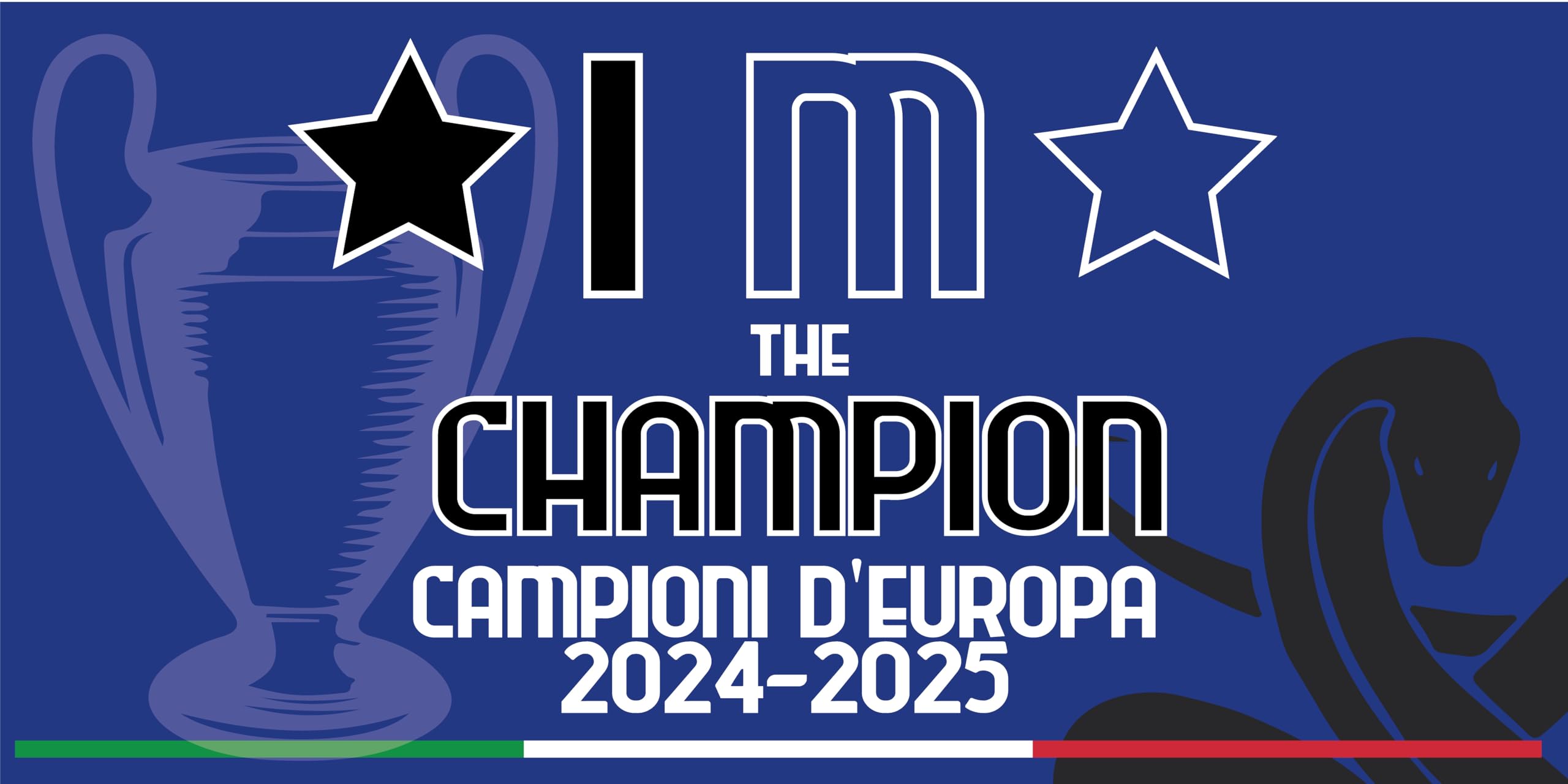 Banner Striscione con Occhielli In PVC per esterno Celebrativo Neroazzurri Vittoria Champions 2025 Monaco Campioni D'Europa 24-25, STAMPA PROFESSIONALE per Interisti Tifosi Ultras Calcio (100x600cm)