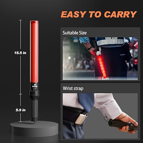 Miniatura 7 de Paquete de 4 varitas de tráfico, varita de control de tráfico de 21 pulgadas con LED blanco en la parte superior, bastón de señal de seguridad de