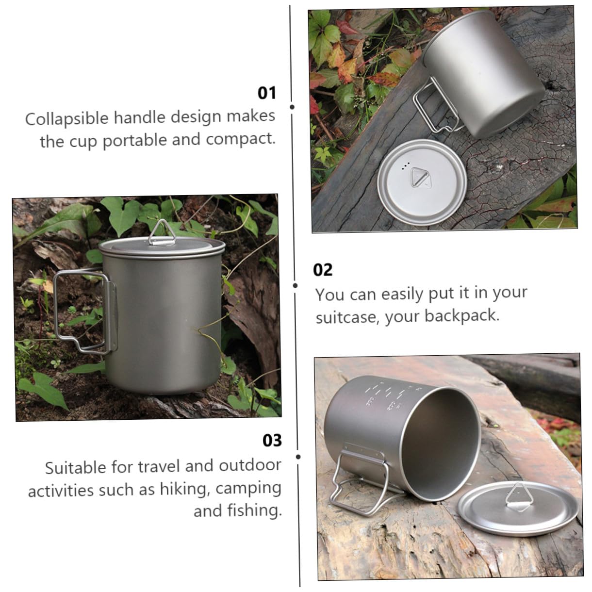 VANZACK Faltbarer Titanium Trinkbecher mit Klappbarem Griff Leichter Outdoor Camping Becher für Wandern Vielseitiger Wasserbecher und Kaffeetasse für Reisen und Festivals