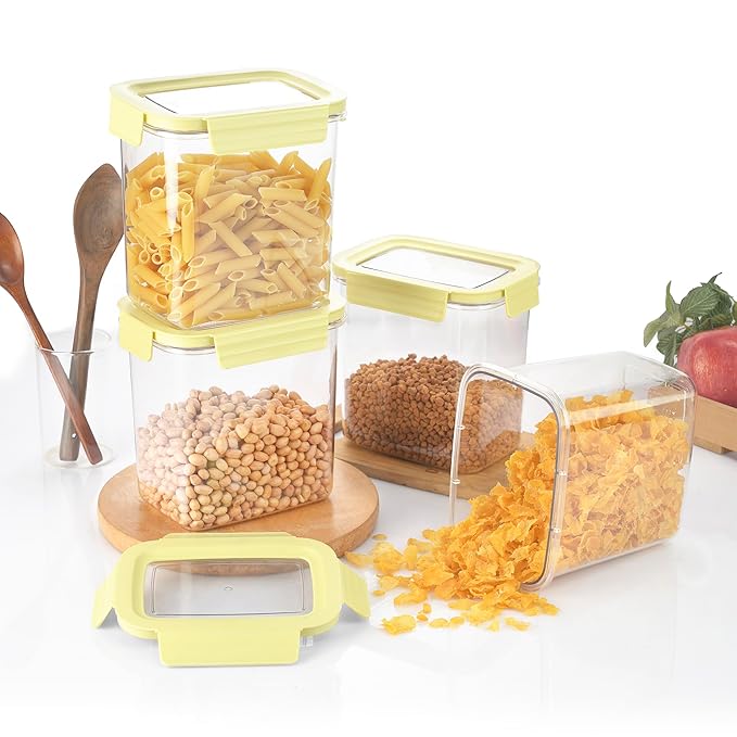 Cello Stylelock Storage Containers Set of 4, (1800 ml x 4), Olive Green |Premium Food Grade Quality, BPA Free, Air Tight, Stackable Organizer Set|Multipurpose Plastic Jar Storage Container For Kitchen