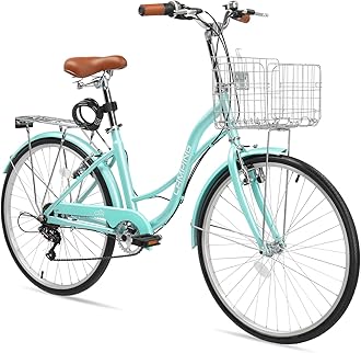 Ktaxon Women Bike 24/26 Inch Bicycles for Women, Beach Cruiser Bike with Premium Derailleur & Shift Lever, Adjustable Seat, High-Carbon Steel Frame and Excellent Welding Technology | Premium Derailleur, Shift Lever, Adjustable Seat