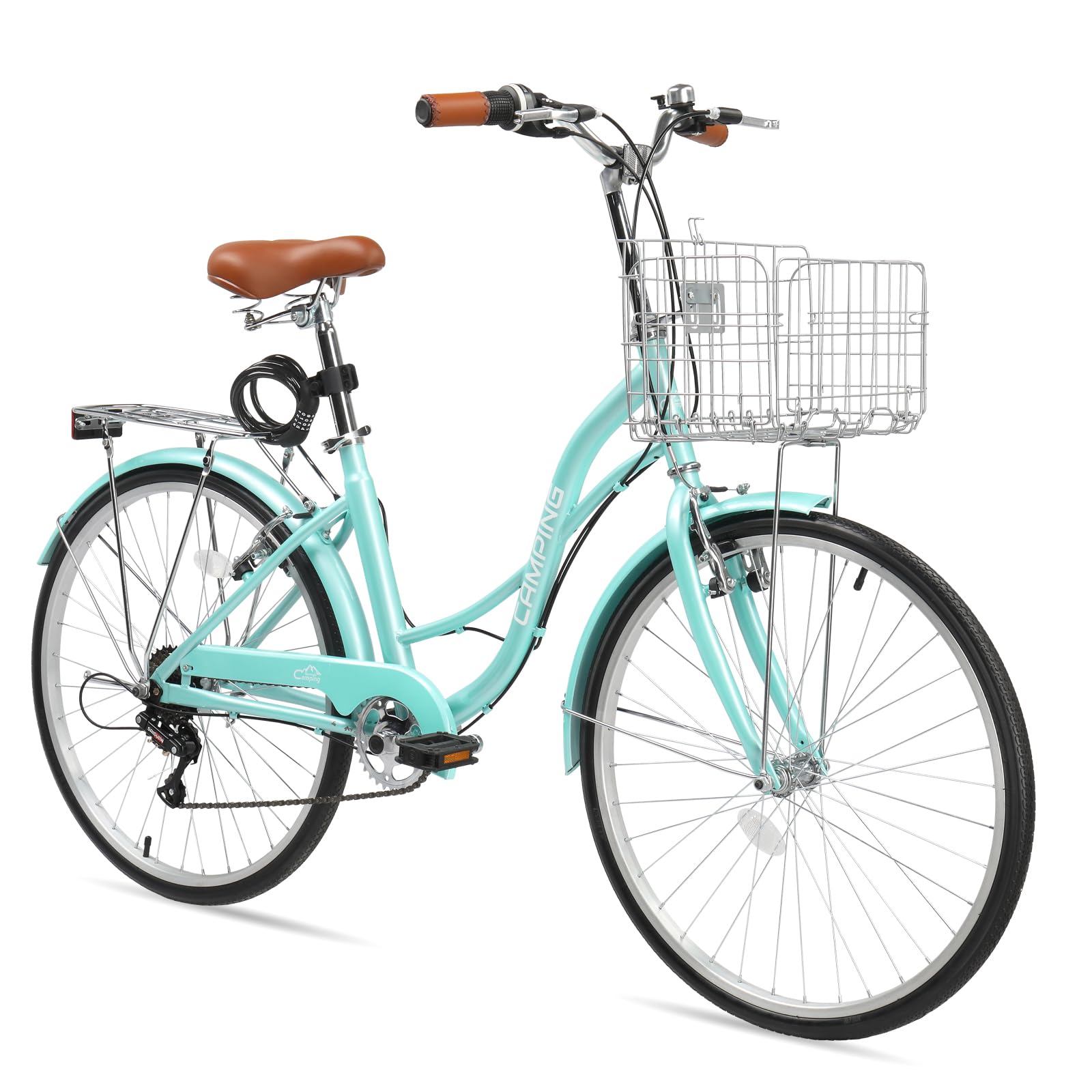 Ktaxon Women Bike 24/26 Inch Bicycles for Women, Beach Cruiser Bike with Premium Derailleur & Shift Lever, Adjustable Seat, High-Carbon Steel Frame and Excellent Welding Technology