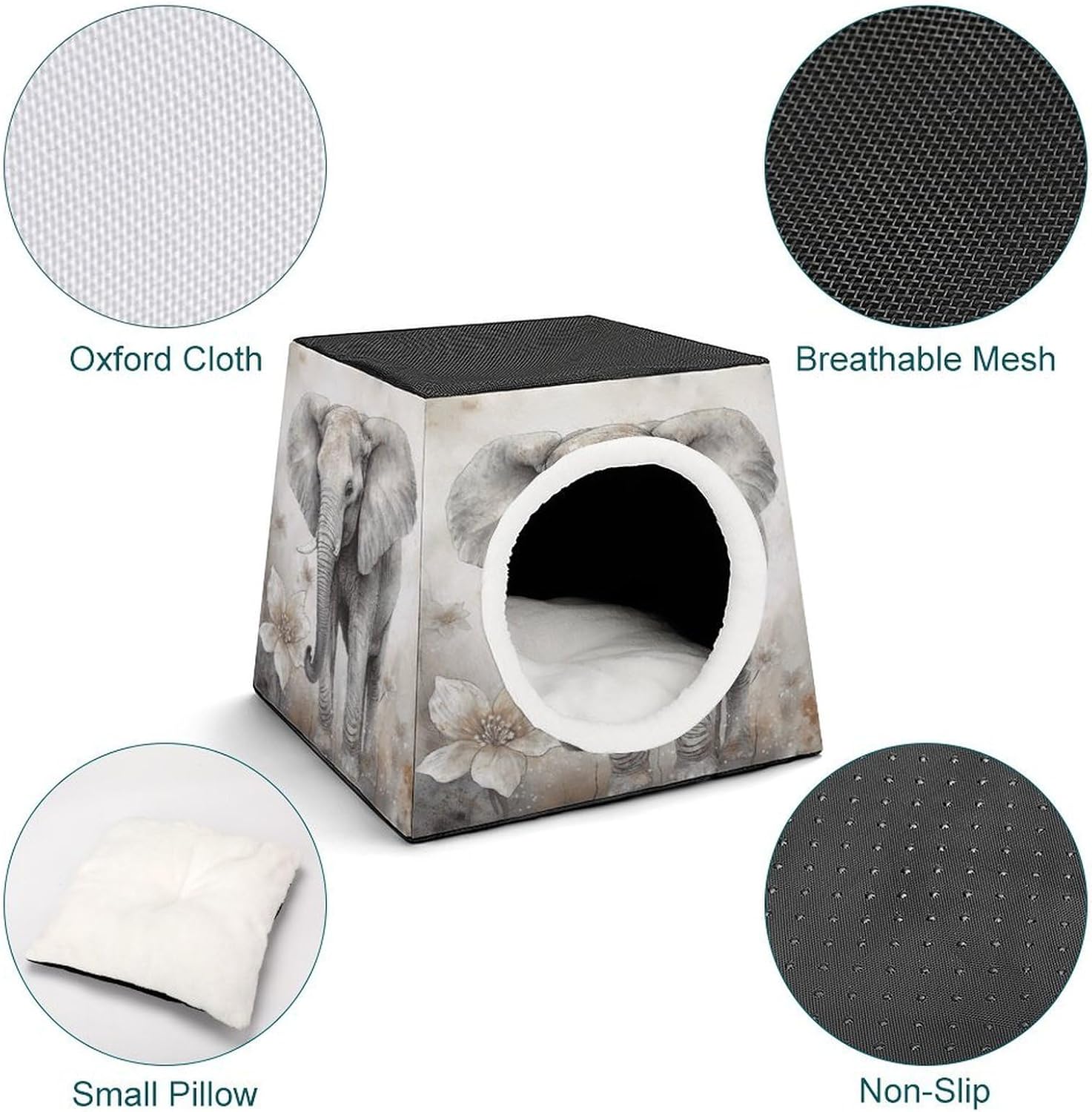 Stylish and Durable Small Pet Beds, Animals Cute Elephant Printing and Pet Tents are Perfect for Pet Play