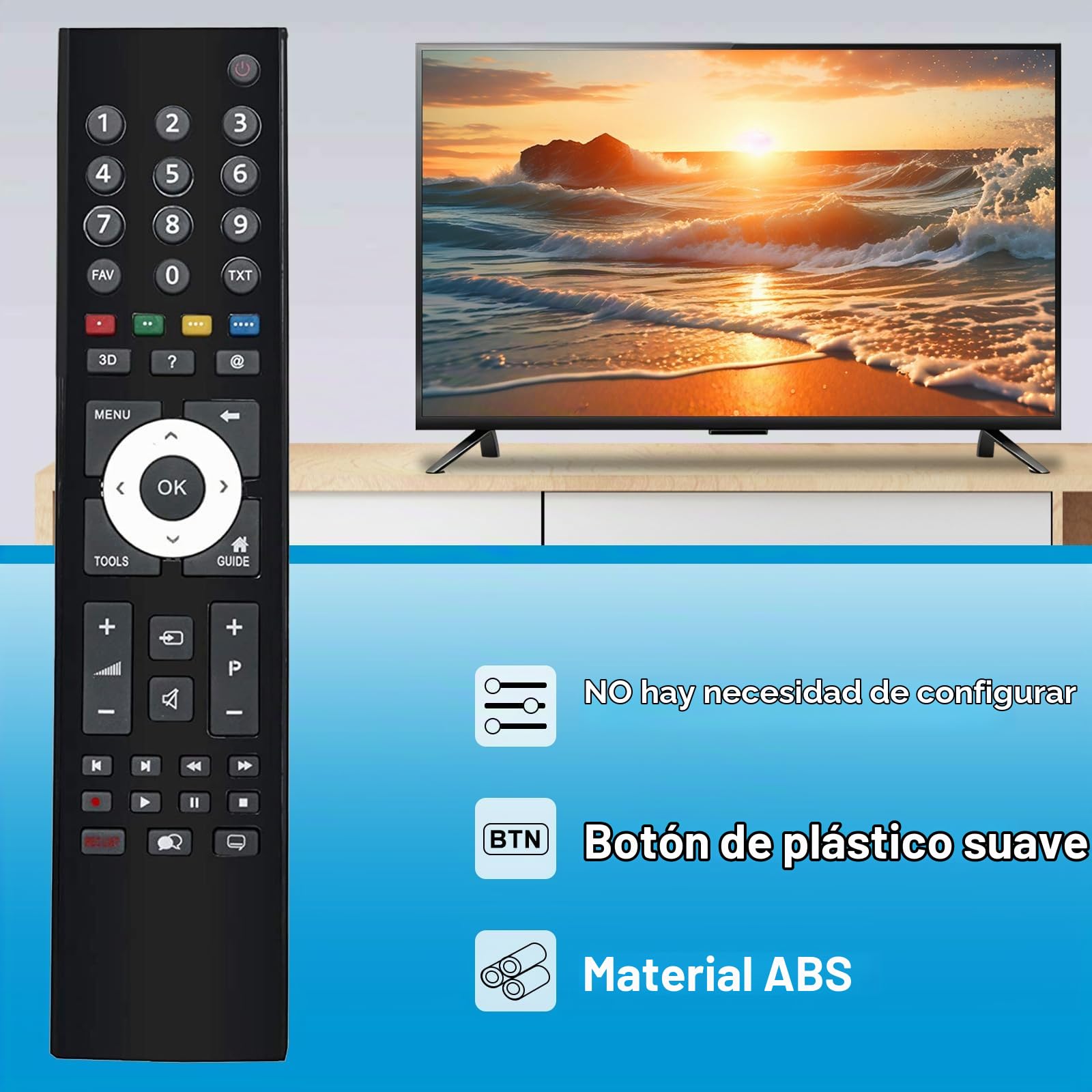 Mando A Distancia VINABTY RC2133402/01 Compatible Con TVs Grundig LED, Modelos LXW827615TOP, LXW826610TOP Y Más
