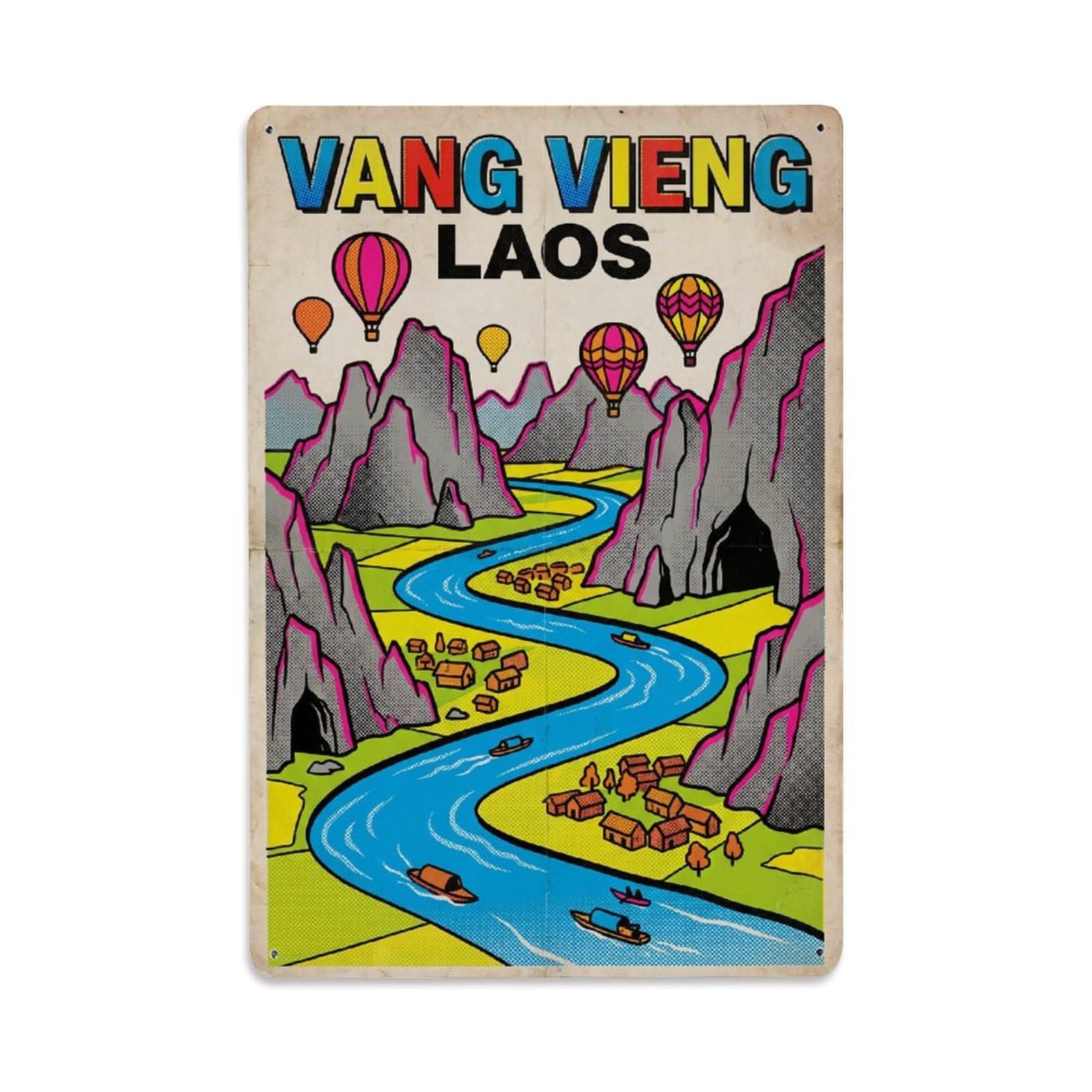 Gead 8X12inch Style Laos Vang Vieng Vintage Travel Metal Tin Sign