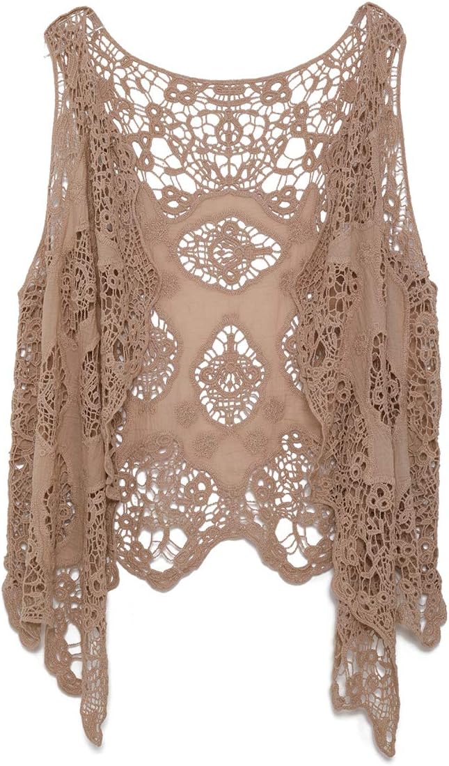 Women Open Stitch Cardigan Boho Sleeveless Hippie Summer Hollow Out Solid Crochet Vest