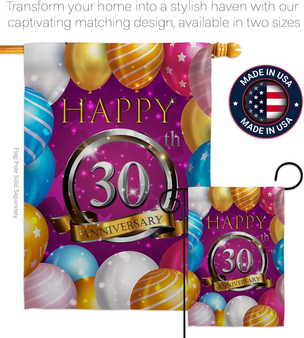 Breeze Decor Happy 30th Anniversary Garden House Flag Set Celebration Couple Married Wedding Occasion Party Valentines Decoration Banner Small Yard Gift Double-Sided, Made in USA