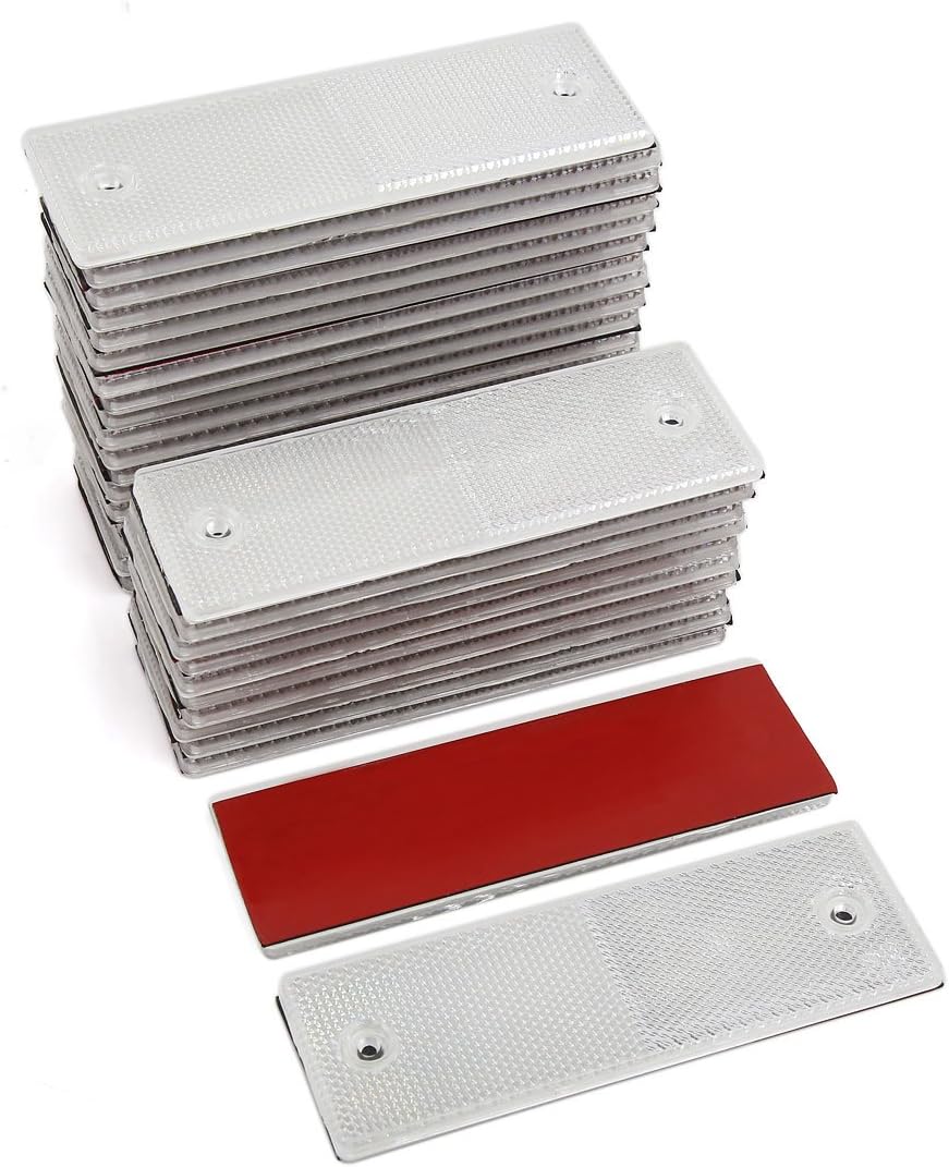 30Pcs Rectangle Reflective Warning Plate Reflectors White for Car Truck Safety