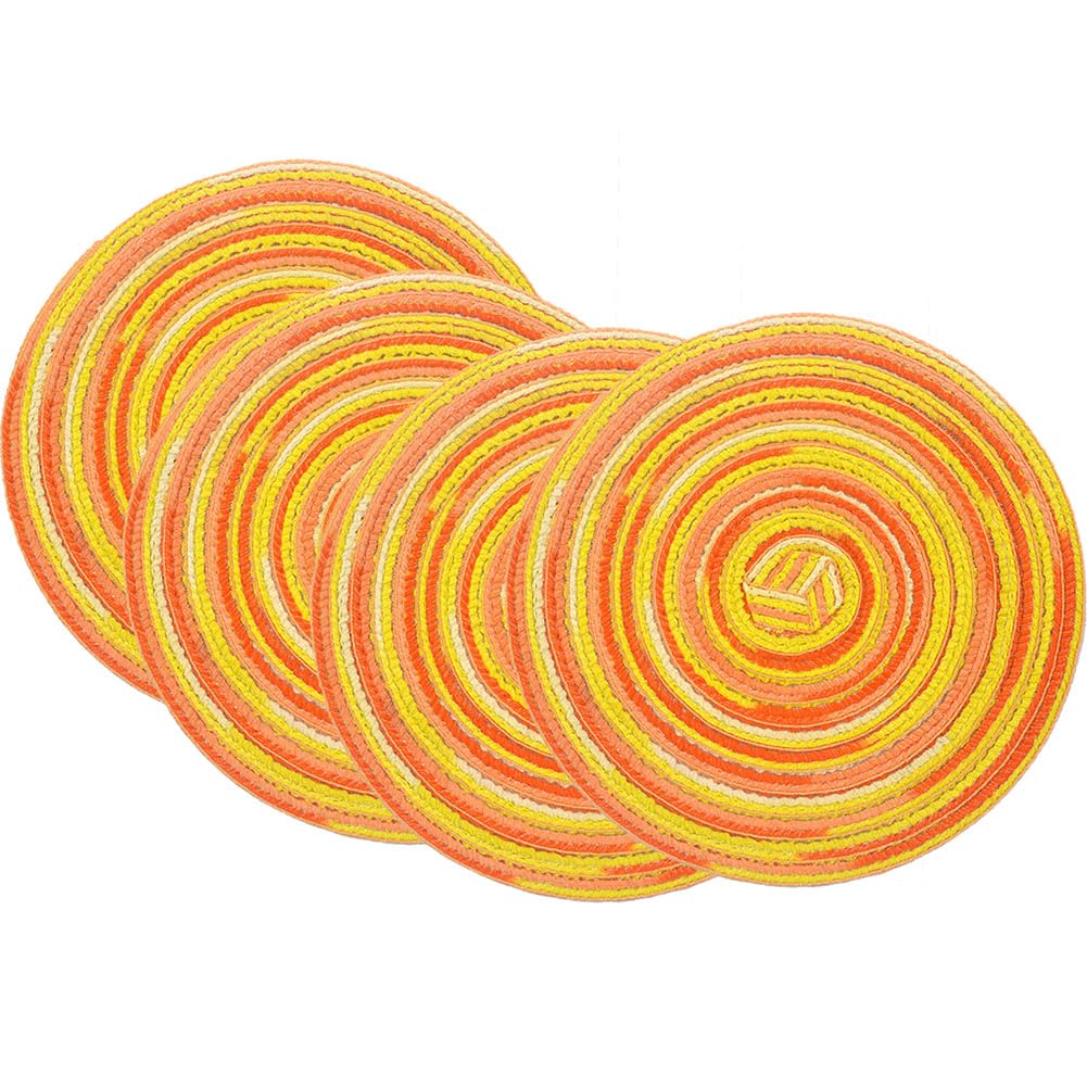 SCF2017 18CM Round Woven Cotton Yarn Placemats Heat Resistant Table Mats Set of 4,Yellow+orange — image 1