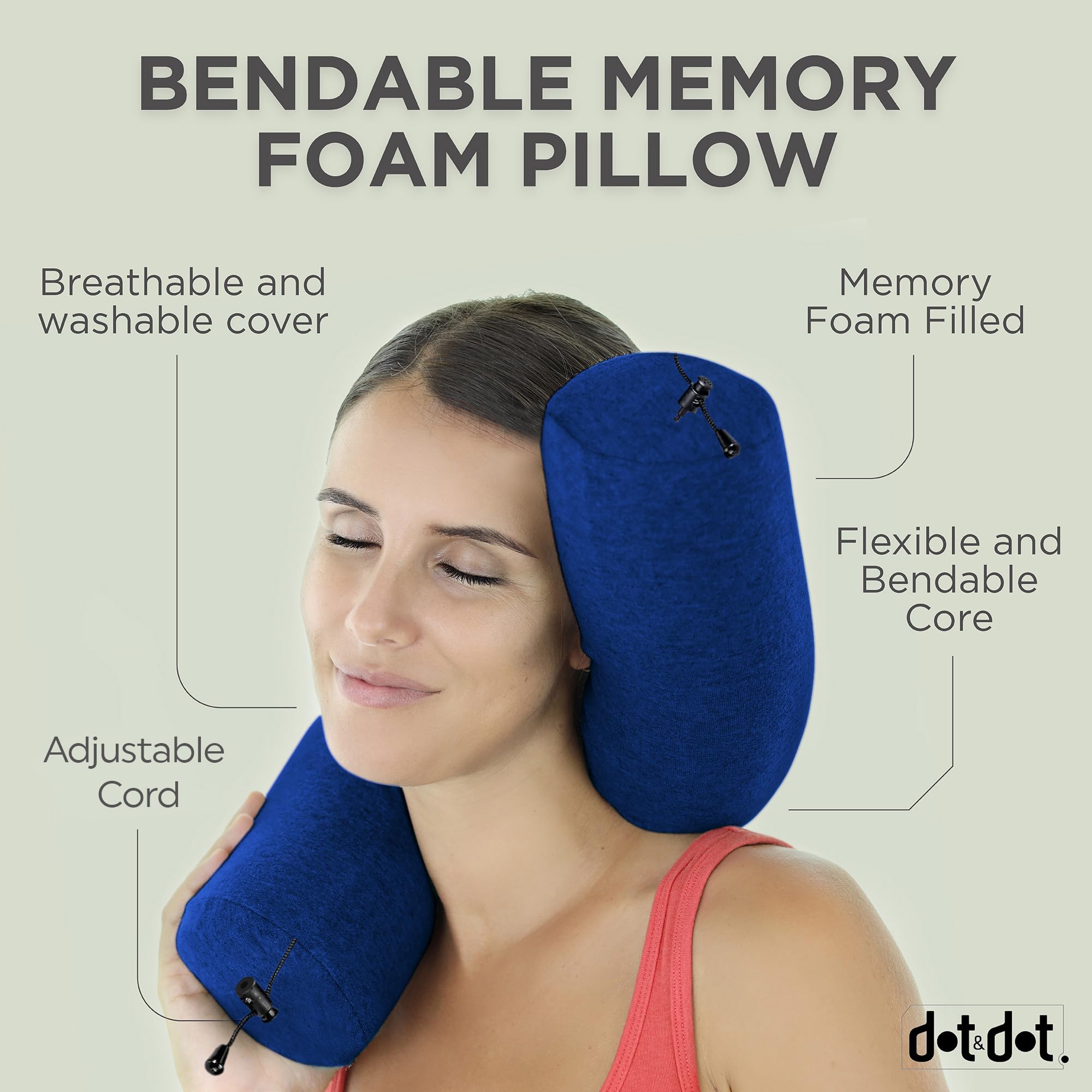 Dot&Dot Cuscino da viaggio in memory foam Twist per aeroplani, cuscino da viaggio per dormire, cuscino da aereo per supporto cervicale, regolabile, pieghevole