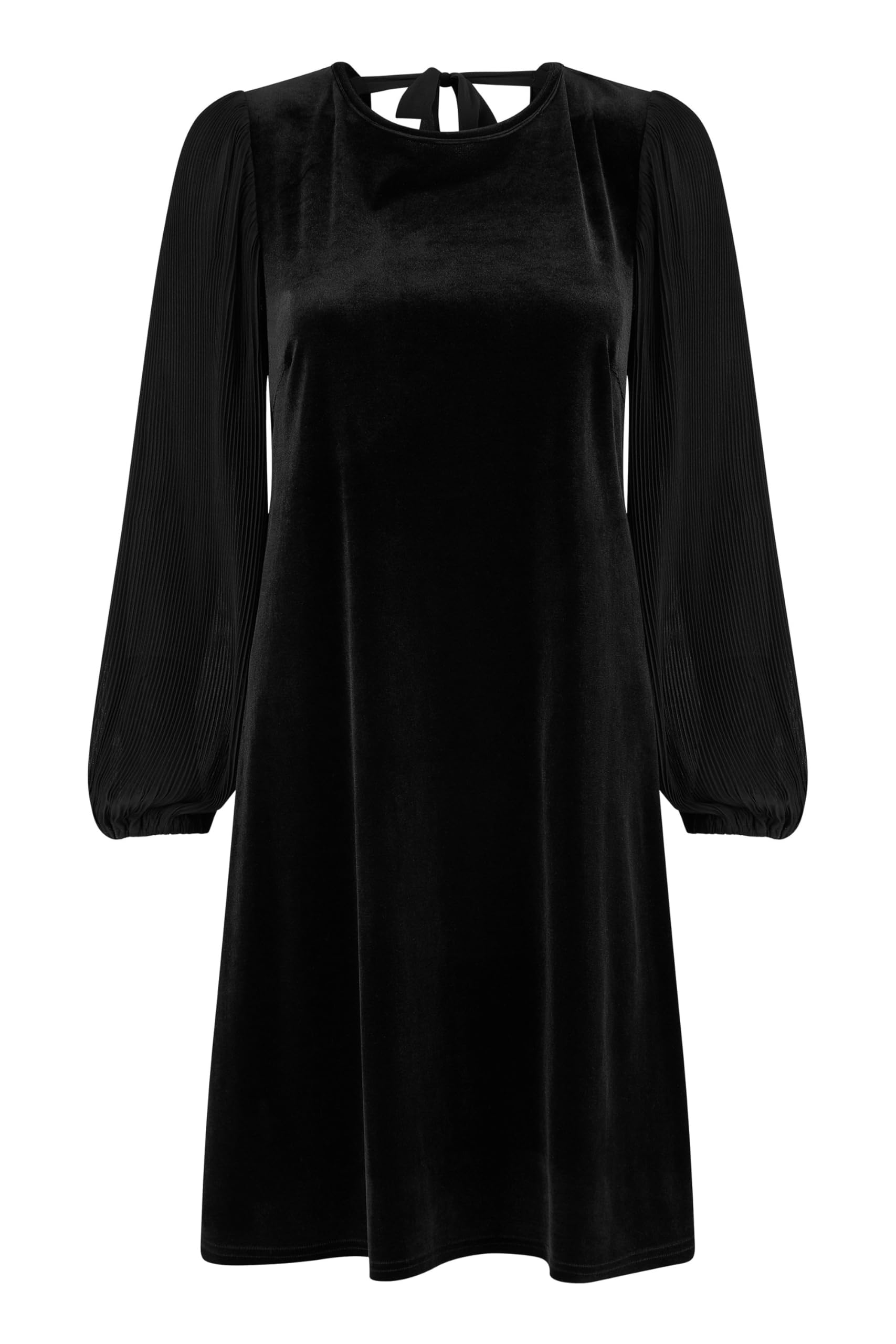 Yumi Women's Black Velvet Tunic Dress With Pleated Balloon Sleeves And Tie Back Size 20