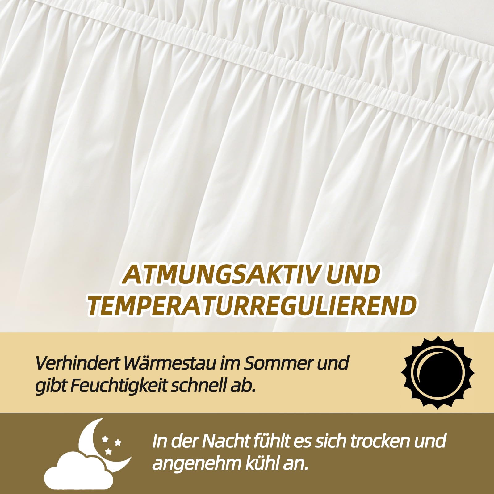 Bio-Baumwolle Volant Betthusse Weiß 45cm Gesamthöhe 180x200 cm Bettrock