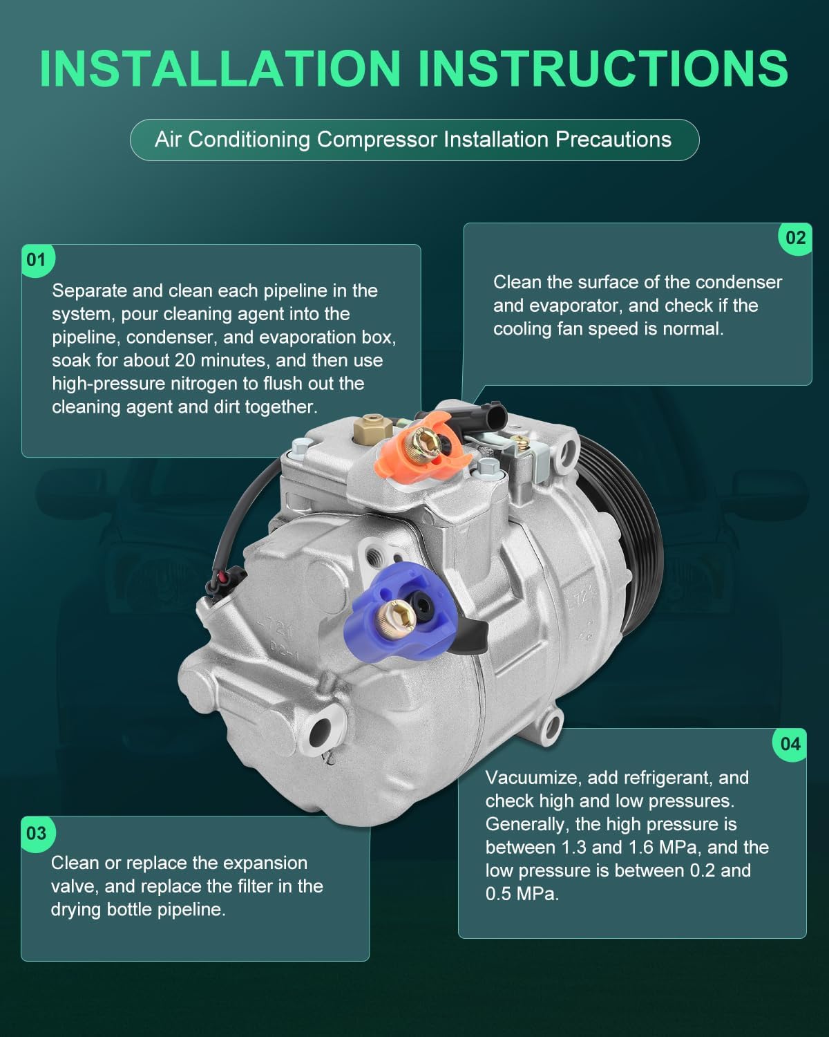 SCITOO CO 11049C AC Compressor for B-MW 325i 2.5L 2006-2007 for B-MW M5 5.0L 2006-2010