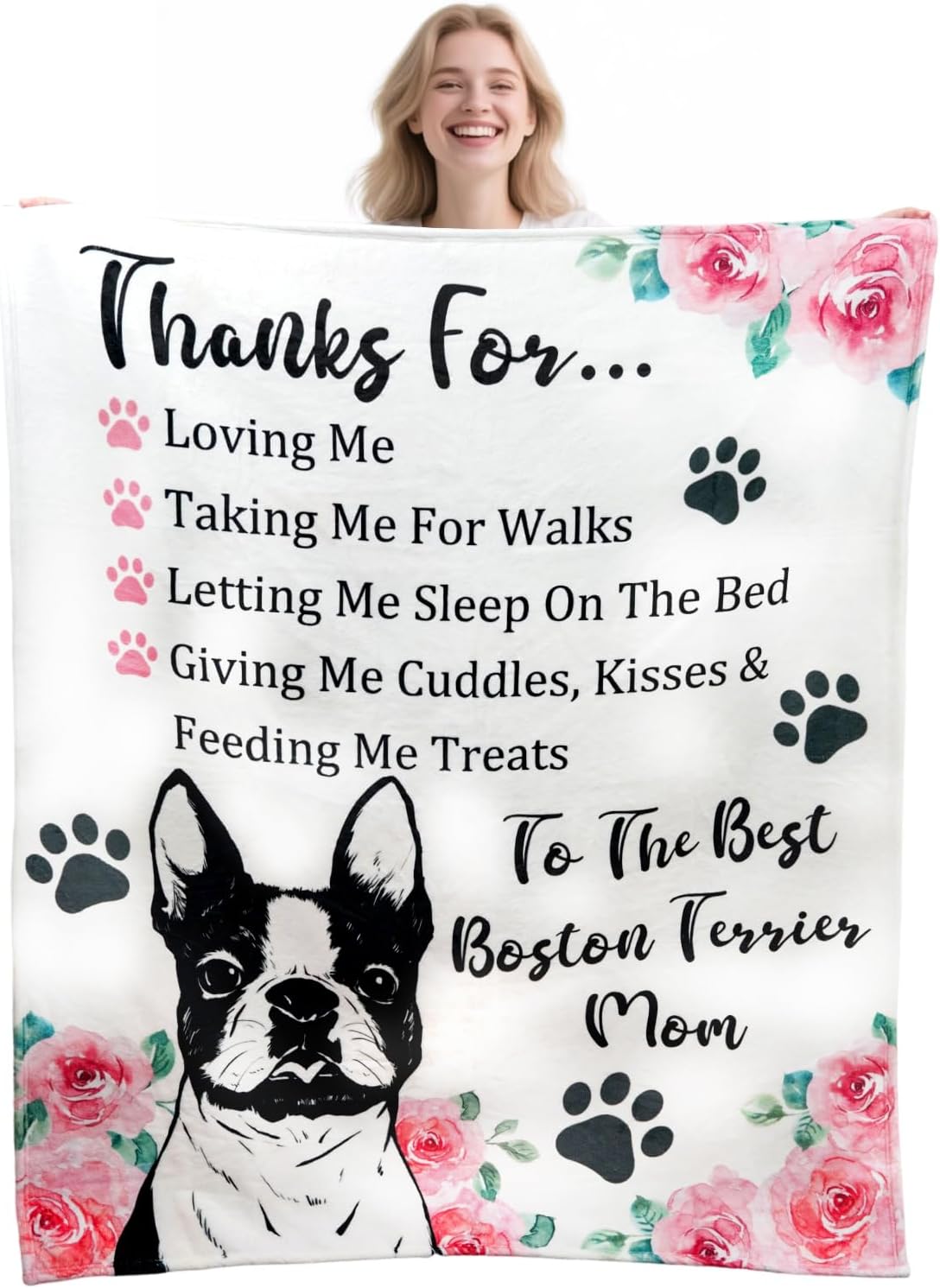 Tian Zhun Boston Terrier Gifts for Women, Thanks Boston Terrier Mom Gifts for Dog Lovers Owners, Soft Warm Blanket Throw 50 x 60 Inch for Christmas Mothers Day Birthday