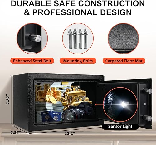 Miniatura 5 de Bostra Caja de seguridad ignífuga con sensor de luz y bolsa ignífuga, caja fuerte para dinero con teclado digital, caja fuerte de seguridad para el
