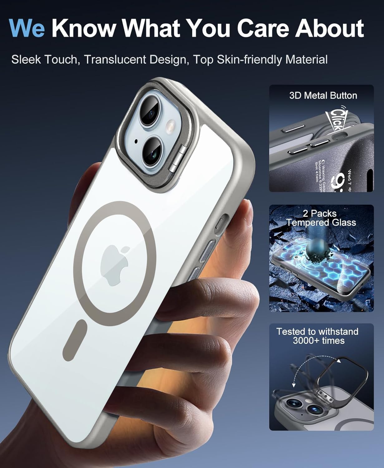 VONZEE iPhone 15 Plus Clear Case with Camera Stand -3