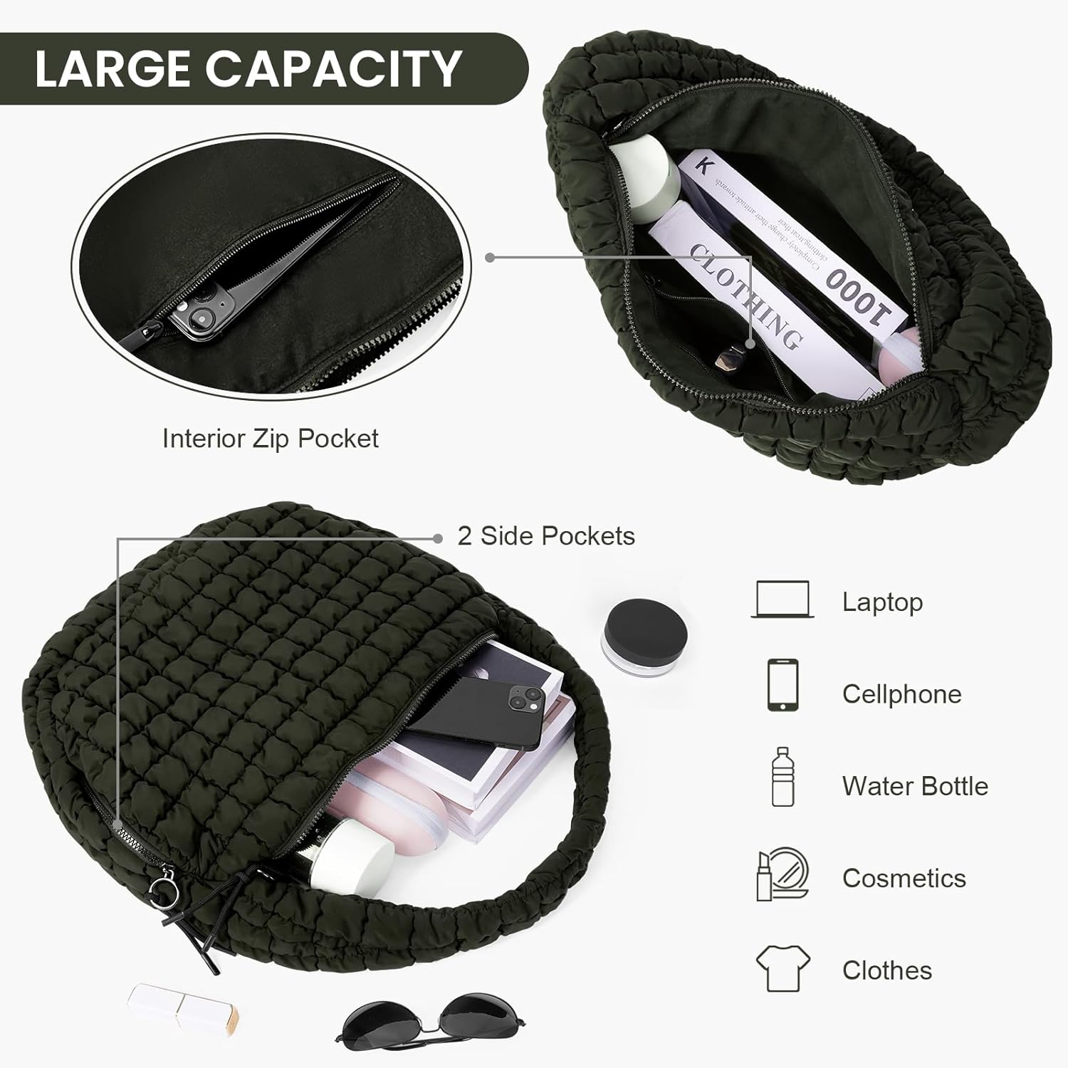 Juoxeepy Quilted Tote Bag Large Carryall Puffer Shoulder Bag Lightweight Padding Hobo Bag - Image 4