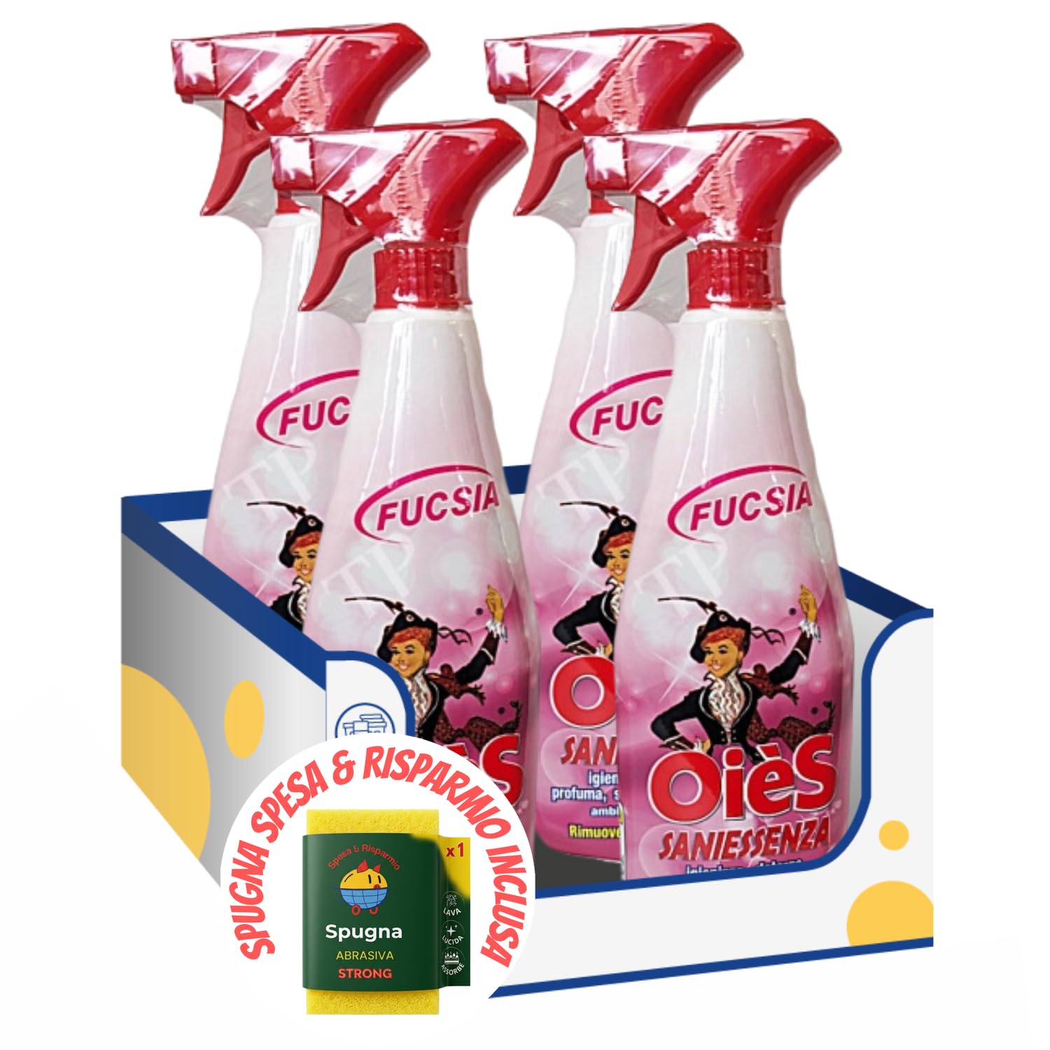 Detergente Multisuperficie Profumato Fucsia 750 ml – Spray per Pulizia Casa Cucina Bagno kit con Spugna Brandizzata SPESA & RISPARMIO Inclusa – Variazioni 4/8/12 Pezzi (4)