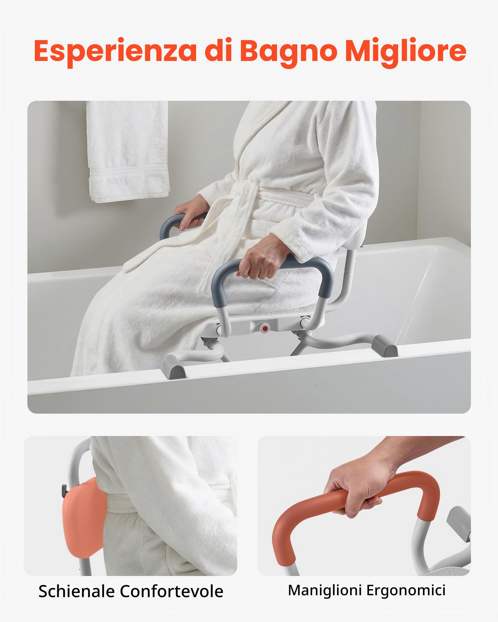 VEVOR Sedia Girevole da Doccia con Braccioli Schienale, Sedile per Trasferimento da Vasca da Bagno Girevole Carico max 100 kg, Sedia per Bagno Doccia Regolabile per Anziani Pazienti, Sedile Ausiliare